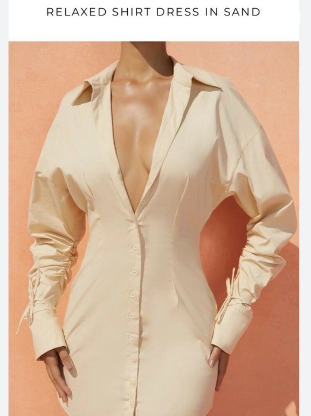 Oh Polly Sand Button-Front Relaxed Shirt Dress